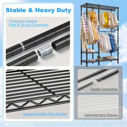 Heavy Duty Closet Clothes Rack Heavy Duty 500LBS Portable Closet Clothes Rack - Freestanding Wadrobe Closet Wire Garment Rack, Black