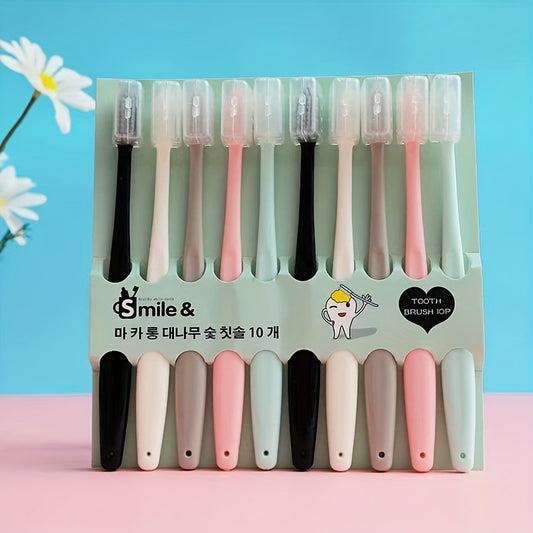 Set of 10 Ultra-Soft Fine Bristle Toothbrushes for Adults, Suitable for Home Use.