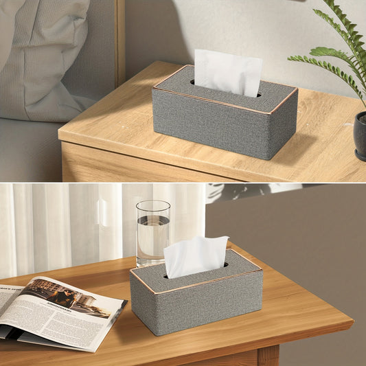 Golden Trim LADSTAG Large Solid Color Wooden Tissue Box - PU Leather Napkin Holder for Christmas Holiday Decor