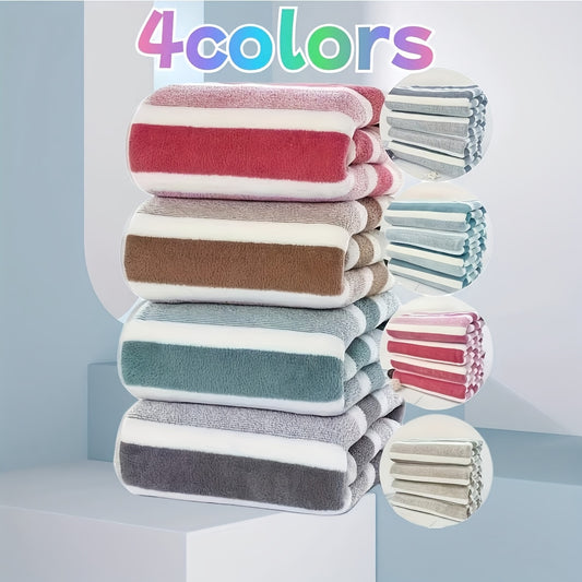 4pcs, two-color wide stripe bath towel set, thickened coral velvet 27.56*55.12inch bath towel 4 super soft absorbent fast drying bath towels
