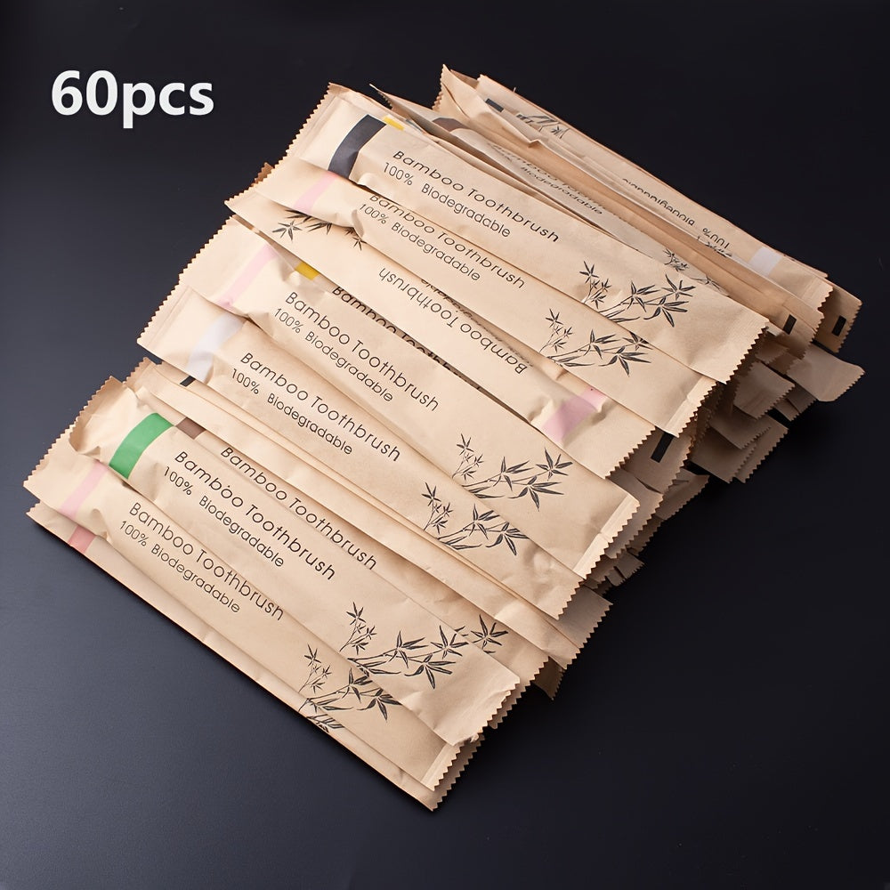 60pcs Bamboo Toothbrushes, Suitable for Adults, Soft Nylon Bristles, 100% Biodegradable, Full Head Design, Suitable for Deep Oral Cleaning and Daily Teeth Care - Unscented, Suitable for Men and Women, High-Quality Toothbrush Set