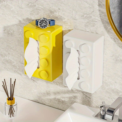 1pc Creative Building Block Design Plastic Tissue Box Holder - Wall-Mounted & Desktop Decorative Tissue Dispenser for Home, Kitchen, Bedroom, Living Room, Dining Room - Home Decor Storage Box