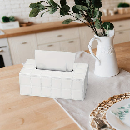 White Grid Wooden Tissue Box Holder, Magnetic Lock, Easy to Use, Home & Car Desk Tissue Storage, Bedroom, Living Room, Kitchen Gadget, Christmas Decor