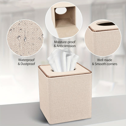 1pc Luxury Golden Edge Square Pearl White Tissue Box Holder - PU Leather Draw Paper Cartridge for Home, Office, and Car - Elegant Design, Easy to Use, and Space-Saving