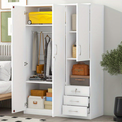 Modern White 2-Door Wooden Wardrobe with Shees, 3 Drawers & Open Compartments – Stylish Bedroom Storage Solution for Clothes, Shoes & Accessories, Shoe Storage Wardrobe | Functional Storage | Engineered Wood Wardrobe