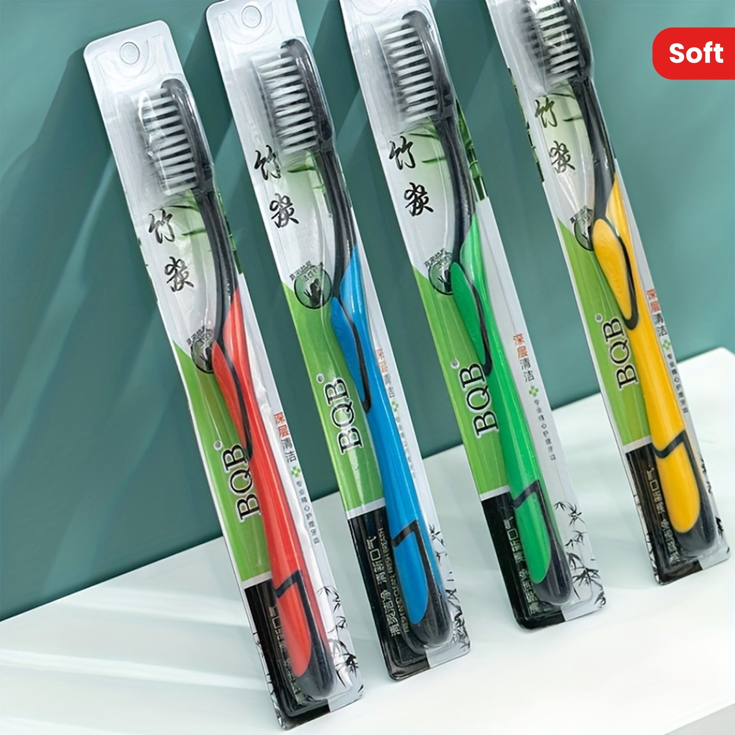 Bamboo Charcoal Toothbrushes, Soft Bristle, Adult Large Head, Firm Bristle, Colorful Ergonomic Handles, Oral Care, With Individual Cases