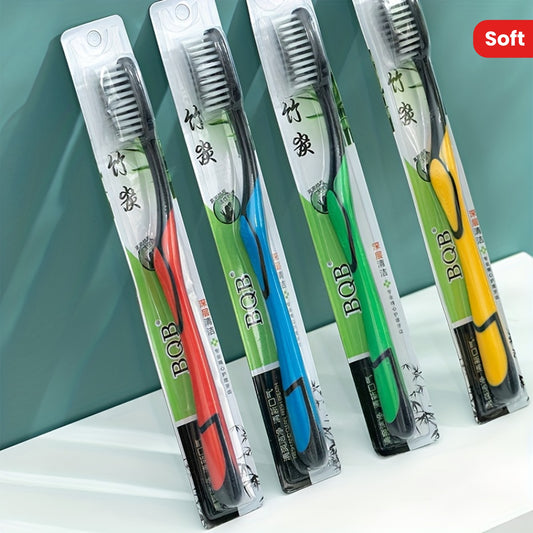 Bamboo Charcoal Toothbrushes, Soft Bristle, Adult Large Head, Firm Bristle, Colorful Ergonomic Handles, Oral Care, With Individual Cases