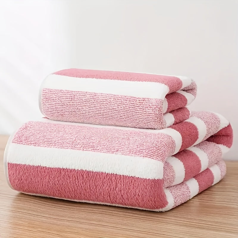 2pcs Luxurious SoftTouch Striped Bath Towel Set - Ultra-Absorbent, Quick-Dry & Gentle on Skin for Ultimate Comfort - Ideal for Home Decor, Beauty Salons & Spa Experience