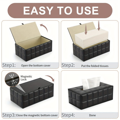 1pc, Tissue Box, Black Grid Rectangular Large Size Tissue Box, Home Daily Use Desktop Tissue Storage Box, Suitable For Bedroom, Living Room And Car, Home Decoration, Kitchen Gadgets, Christmas Decorations