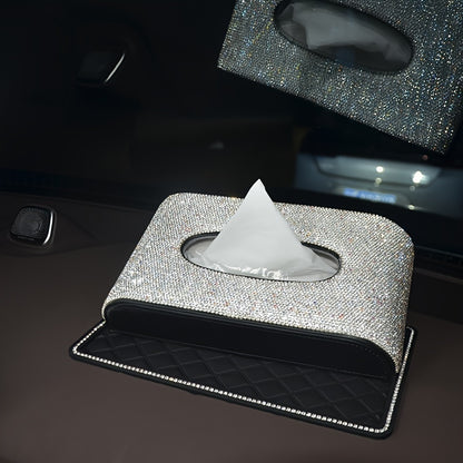2pcs-Glittering Car Tissue Box Home Use Tissue Box Artificial Diamond Inlay Interior Supplies, Car Dashboard Anti-slip Mat. Kitchen, Office, Bathroom, Desktop, Bedroom Vanity Special Tissue Box