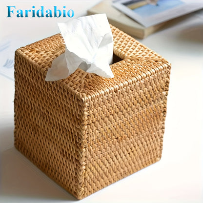Handcrafted Square Rattan Tissue Box - Japanese Style Wicker Organizer for Desktop, Perfect for Kitchen, Bathroom, Bedroom & Office Decor