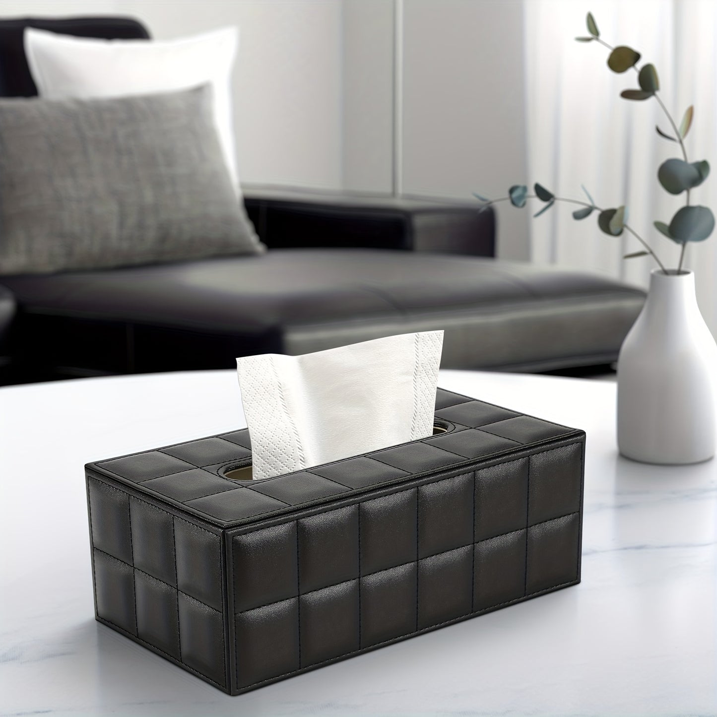 1pc, Tissue Box, Black Grid Rectangular Large Size Tissue Box, Home Daily Use Desktop Tissue Storage Box, Suitable For Bedroom, Living Room And Car, Home Decoration, Kitchen Gadgets, Christmas Decorations