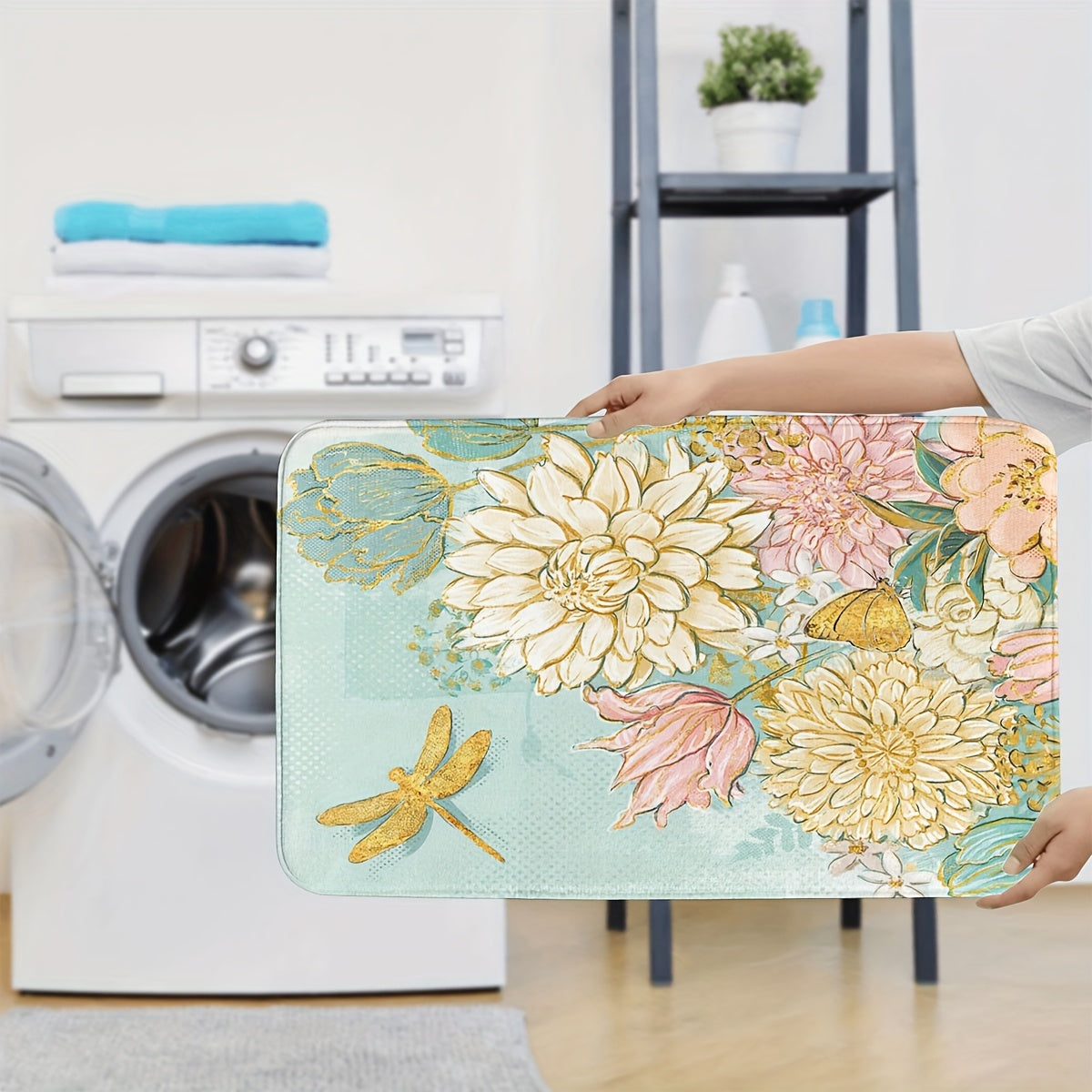 3-Piece Soft & Lightweight Floral Bathroom Rug Set: U-Shaped Toilet Seat Cover, Bath Mat, and Rug - Machine Washable for Bathroom Decor