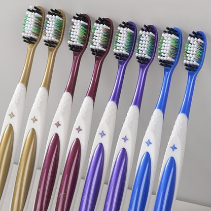 10pcs Multi-Color Adult Hard Bristle Toothbrushes with Large Brush Heads - High-Density Filaments for Effective Smoke & Stain Removal, Individually Wrapped for Hygiene