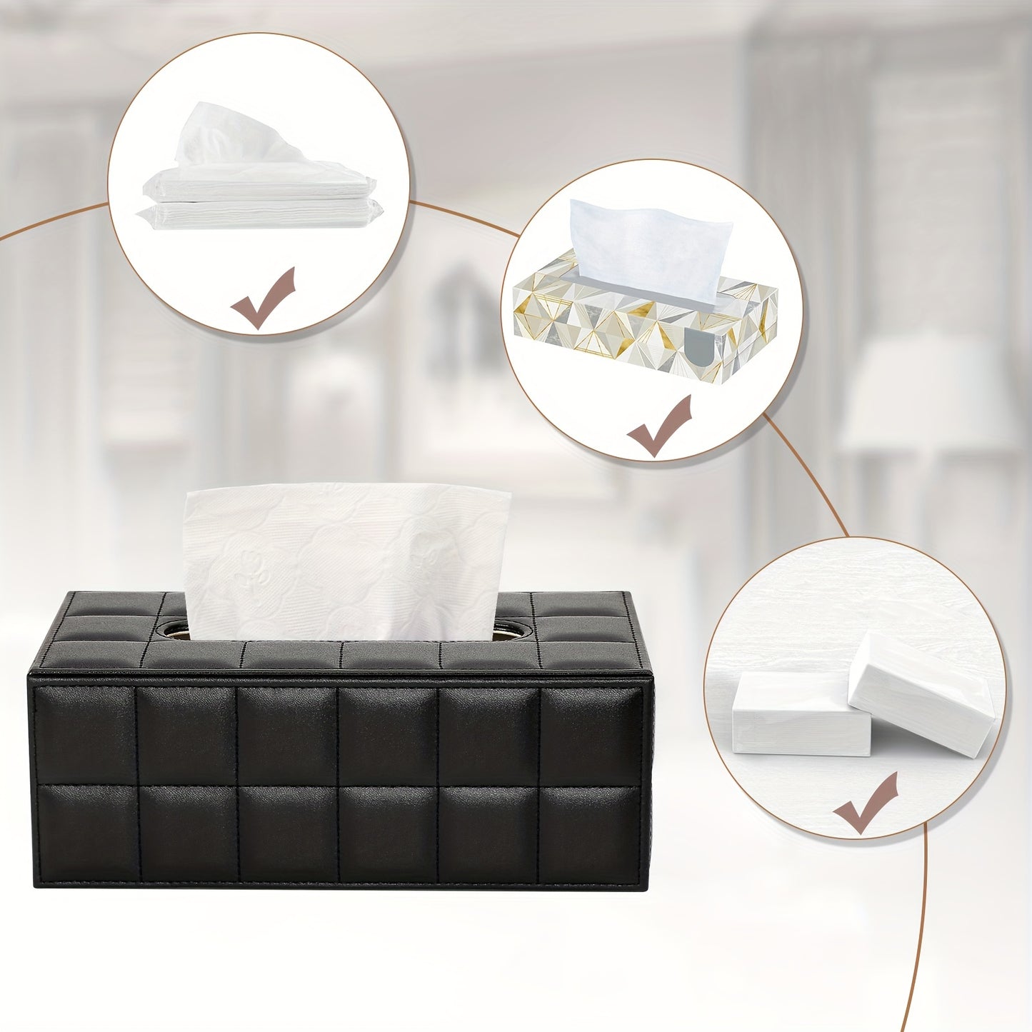 1pc, Tissue Box, Black Grid Rectangular Large Size Tissue Box, Home Daily Use Desktop Tissue Storage Box, Suitable For Bedroom, Living Room And Car, Home Decoration, Kitchen Gadgets, Christmas Decorations