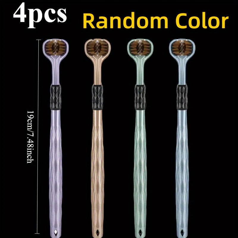Ergonomic Manual Toothbrush Set with 3 Heads, Golden Vesuvius Bristles, Soft Grip Handle - Nylon Bristle, Adult Dental Care, 4-Piece