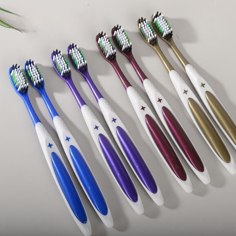 10pcs Multi-Color Adult Hard Bristle Toothbrushes with Large Brush Heads - High-Density Filaments for Effective Smoke & Stain Removal, Individually Wrapped for Hygiene