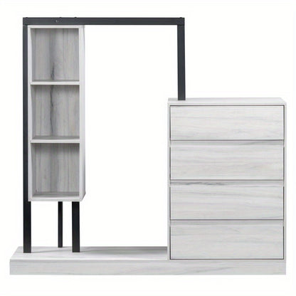Modern White Wardrobe with 4 Drawers & 3 Shelves – Space-Saving Organizer for Clothes, Shoes & Accessories, MDF+Metal Construction, Easy Assembly, Elegant Design for Any Room, Shoe Organizer | Elegant Storage Solution | Mdf Metal Wardrobe