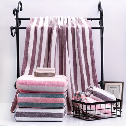 2pcs Luxurious SoftTouch Striped Bath Towel Set - Ultra-Absorbent, Quick-Dry & Gentle on Skin for Ultimate Comfort - Ideal for Home Decor, Beauty Salons & Spa Experience