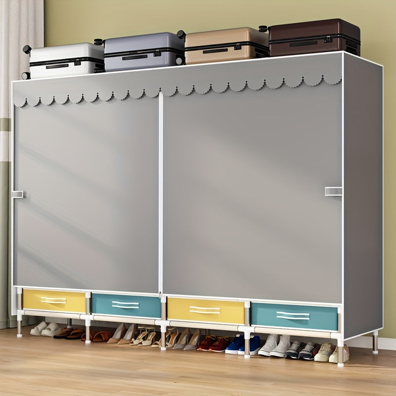 Simple Wardrobe with Drawers, Durable and Durable, Thickened, All-Steel Frame, Cloth Wardrobe, Storage for Rental Houses