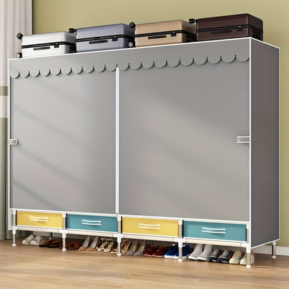 Simple Wardrobe with Drawers, Durable and Durable, Thickened, All-Steel Frame, Cloth Wardrobe, Storage for Rental Houses