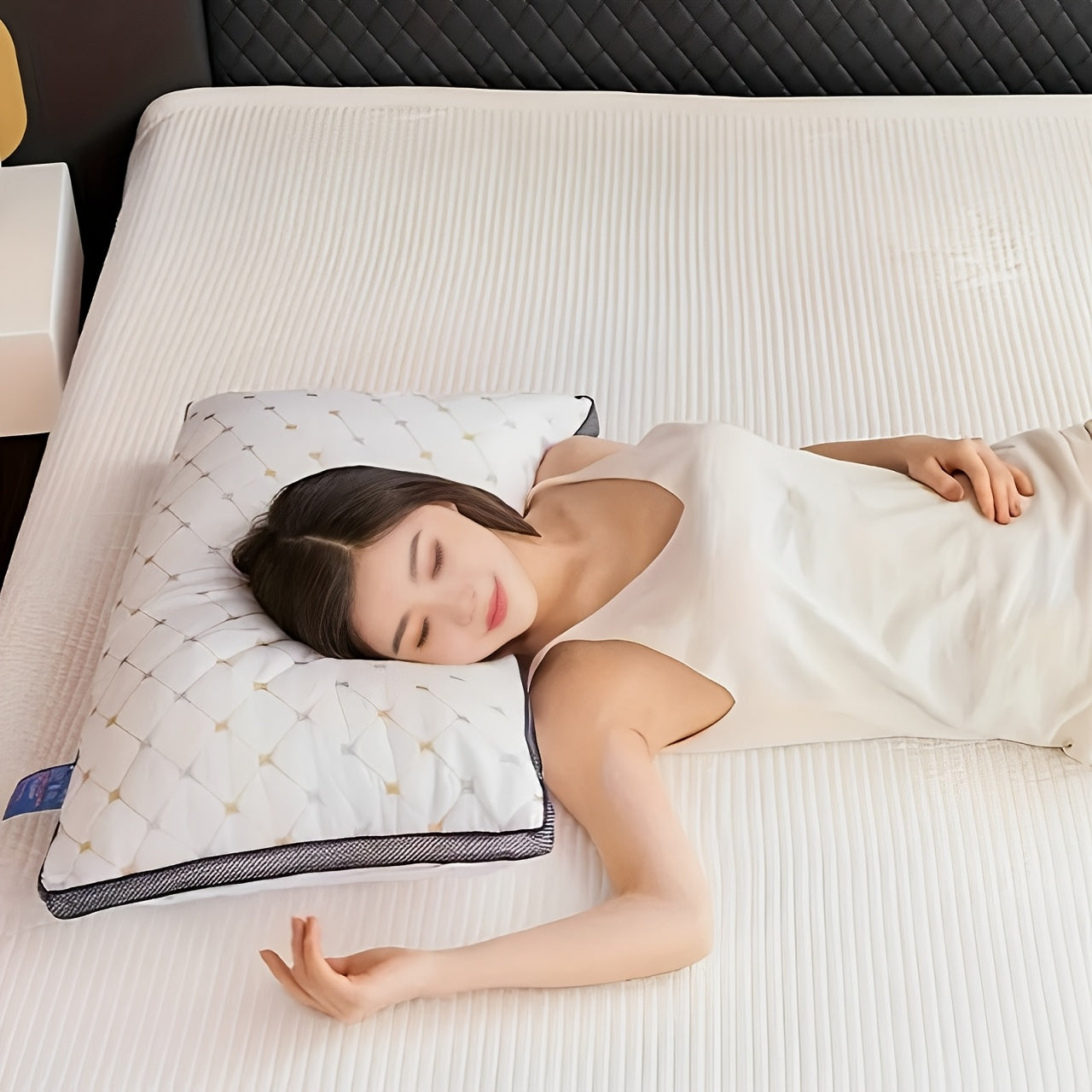Neck Support Pillows for Sleepers 2pcs Luxury Hotel Bed Pillows, Soft Polyester Embroidered Pillows, High Resiliency, Breathable Sleep Support Pads, with Neck Support, for Side and Back Sleepers, Dry Clean Only, Uncharged
