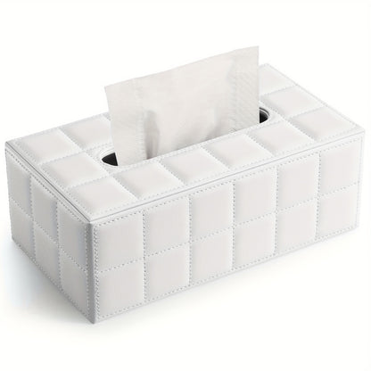 White Grid Wooden Tissue Box Holder, Magnetic Lock, Easy to Use, Home & Car Desk Tissue Storage, Bedroom, Living Room, Kitchen Gadget, Christmas Decor