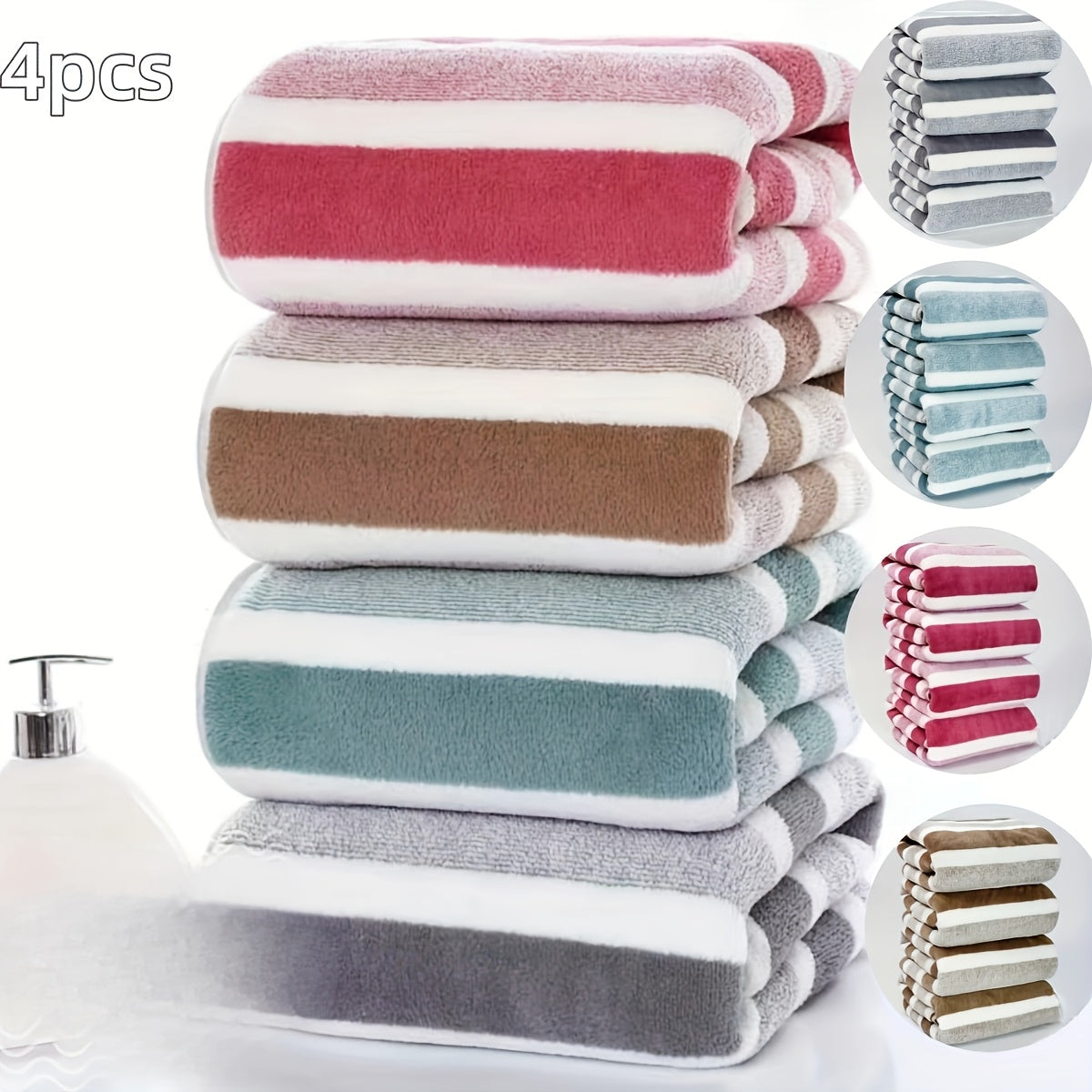 Super Soft Bath Towels Four Super Soft Absorbent Bath Towels Suit - Quick-Drying Shower Strip - Family Bathroom Essential