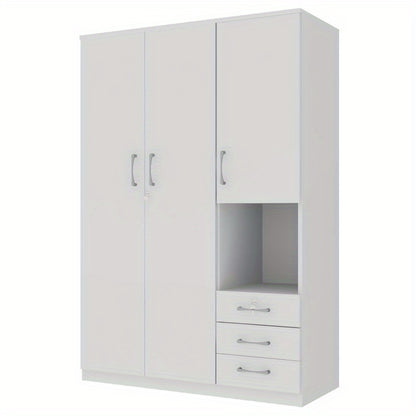 Modern White 2-Door Wooden Wardrobe with Shees, 3 Drawers & Open Compartments – Stylish Bedroom Storage Solution for Clothes, Shoes & Accessories, Shoe Storage Wardrobe | Functional Storage | Engineered Wood Wardrobe