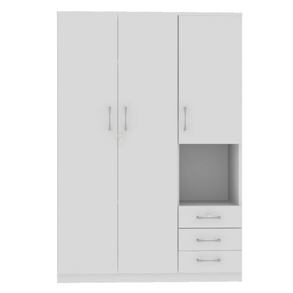 Modern White 2-Door Wooden Wardrobe with Shees, 3 Drawers & Open Compartments – Stylish Bedroom Storage Solution for Clothes, Shoes & Accessories, Shoe Storage Wardrobe | Functional Storage | Engineered Wood Wardrobe