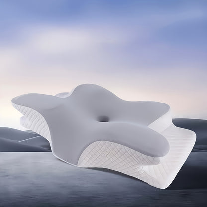 1pc Ergonomic Butterfly-Shaped Pillow - Slow Rebound Cervical Support, Sleep Relaxation Pillow for Back & Side Sleepers, Spine Alignment, Hypoallergenic, Machine Washable Cover, White