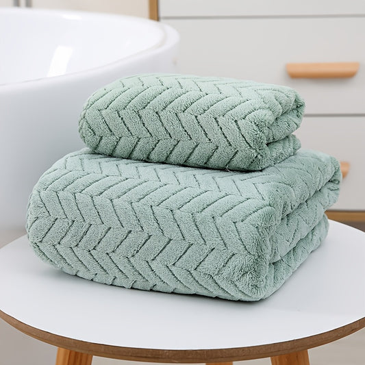 2pcs Bathroom Towel Set, Coral Fleece Plush Bath Towel Set, Quick-Drying, Absorbent, Soft, Household Bath Towel, Suitable for Home, Outing, SPA Use, Bathroom Accessories