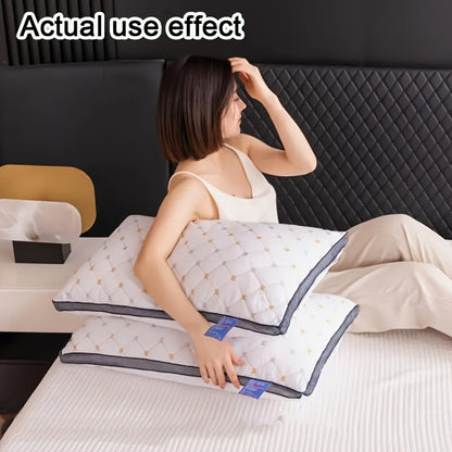 Neck Support Pillows for Sleepers 2pcs Luxury Hotel Bed Pillows, Soft Polyester Embroidered Pillows, High Resiliency, Breathable Sleep Support Pads, with Neck Support, for Side and Back Sleepers, Dry Clean Only, Uncharged
