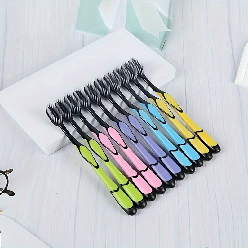 10pcs Soft-bristled Toothbrush Set - Family Oral Care Use Sharpened Soft-bristled Bamboo Charcoal Soft-bristled Toothbrush for Cleaner, Soft-bristled Toothbrush Set for Men and Women Family Couple Toothbrush