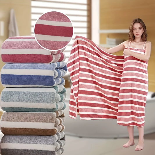 2pcs\u002Fset Ultra-Soft Striped Towel Set | 1 Bath Towel & 1 Hair Towel | Highly Absorbent Polyester | Autumn & Winter Comfort | Home Essentials