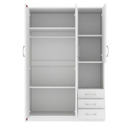 Modern White 2-Door Wooden Wardrobe with Shees, 3 Drawers & Open Compartments – Stylish Bedroom Storage Solution for Clothes, Shoes & Accessories, Shoe Storage Wardrobe | Functional Storage | Engineered Wood Wardrobe