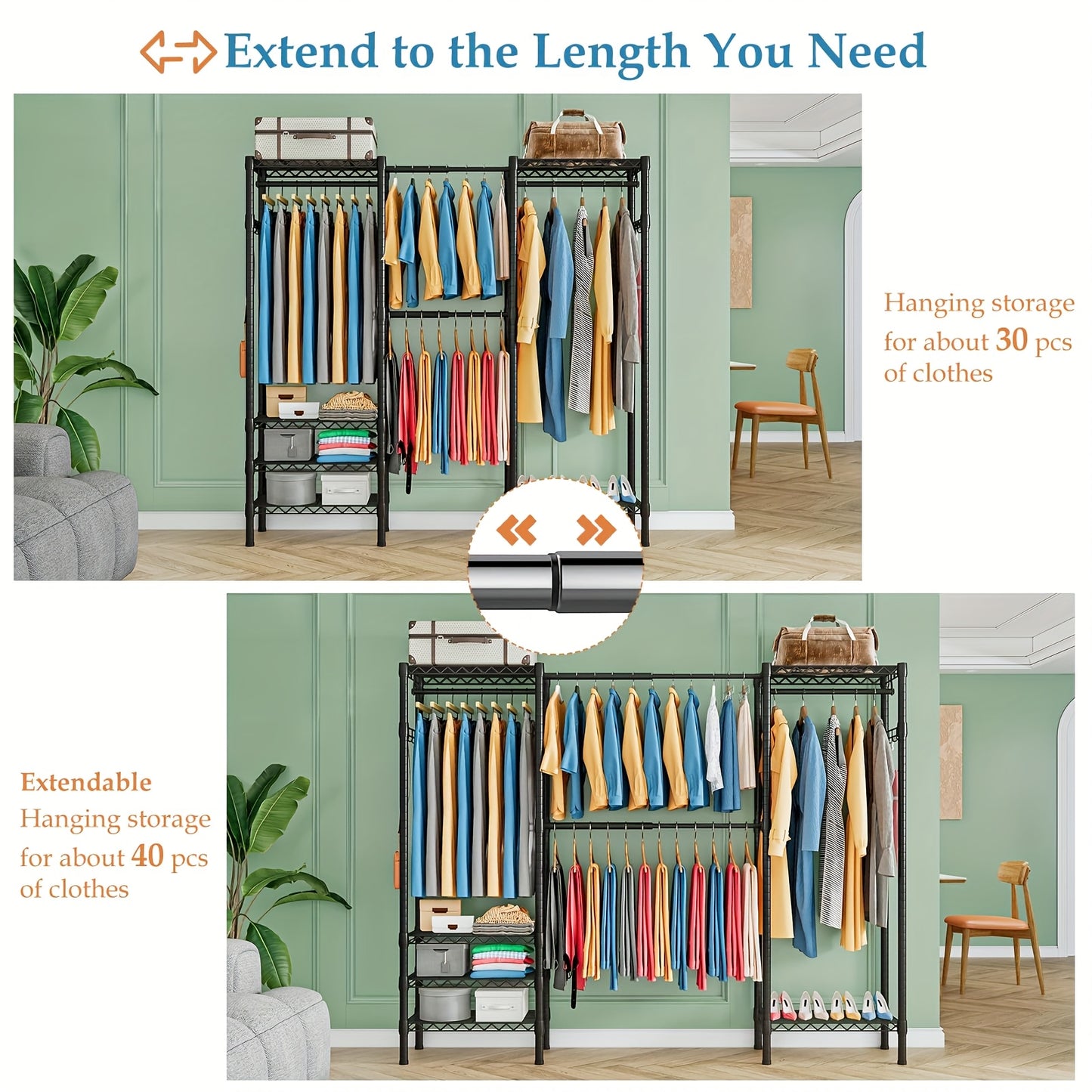 Heavy-Duty Closet Garment Rack, 6-Tier Adjustable Metal Freestanding Wardrobe With Expandable Clothing Storage, 4 Hanging Rods, And Easy Assembly For Bedroom, Laundry Room, Walk-In Closet, Or Retail Display