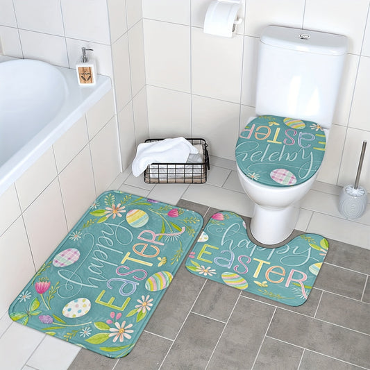 3pcs Set Print Bathroom Rugs and Mats,Anti-slip Bathroom Mats,Soft Machine Washable Bath Mats for Bathroom Floor Carpet,Absorbent Shower Rug with U-Shaped Contour Rug Toilet Lid Rugs,Bathroom Decor,Bathroom Accessories