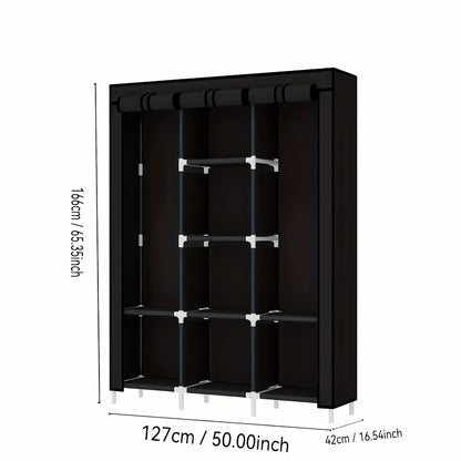 1pc Space-Saving Reinforced Metal Frame Closet Organizer - Easy Assembly, Multi-Compartment Storage for Bedroom & Travel Essentials, Black\u002FGray Options, Modern Compact Wardrobe Solution