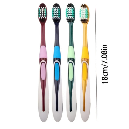 4-Pack Colorful Hard Bristle Toothbrushes, Full-Size Head, Polypropylene, Unscented, Unisex-Adult, Family Set, Independent Packaging, Efficient Oral Care
