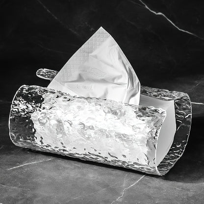 1pc elegant oval corrugated texture tissue box cover, sparkling tissue box, suitable for bathroom, dressing table tissue dispenser, high-end living room desktop decoration, simple and luxurious coffee table tissue storage