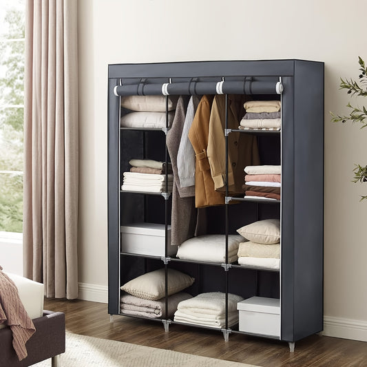 1pc Space-Saving Reinforced Metal Frame Closet Organizer - Easy Assembly, Multi-Compartment Storage for Bedroom & Travel Essentials, Black\u002FGray Options, Modern Compact Wardrobe Solution