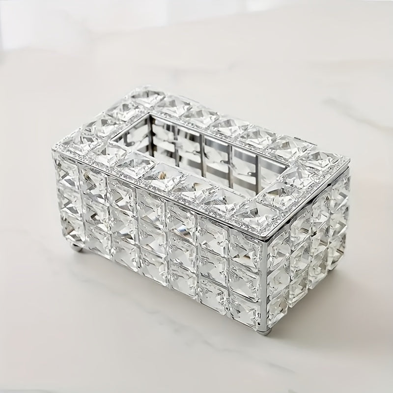 Elegant Crystal-Inspired Acrylic Tissue Box Holder - Square, Freestanding Napkin Dispenser for Bathroom Vanity, Bedside Table & Home Decor