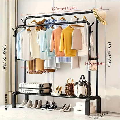 Stainless Steel Closet Organizer 1pc Multifunctional Stainless Steel Clothes Rack - Easy-to-Assemble Wardrobe Organizer with Shoe Storage Shelf, Space-Saving Design