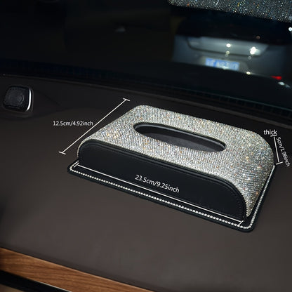 2pcs-Glittering Car Tissue Box Home Use Tissue Box Artificial Diamond Inlay Interior Supplies, Car Dashboard Anti-slip Mat. Kitchen, Office, Bathroom, Desktop, Bedroom Vanity Special Tissue Box