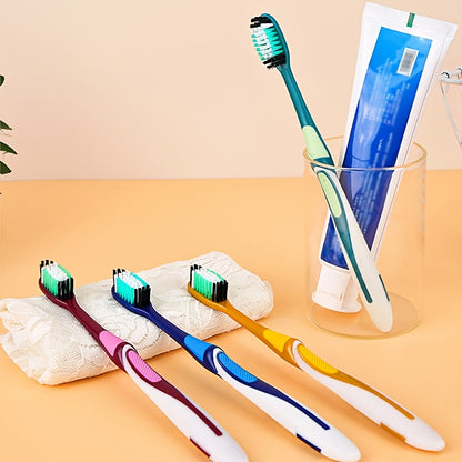 4-Pack Colorful Hard Bristle Toothbrushes, Full-Size Head, Polypropylene, Unscented, Unisex-Adult, Family Set, Independent Packaging, Efficient Oral Care