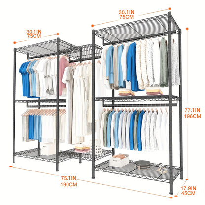 1pc Heavy Duty Metal Garment Rack, 835LBS Load Capacity, Lacquered Finish, Free Standing Wardrobe Closet Organizer with 77.1\