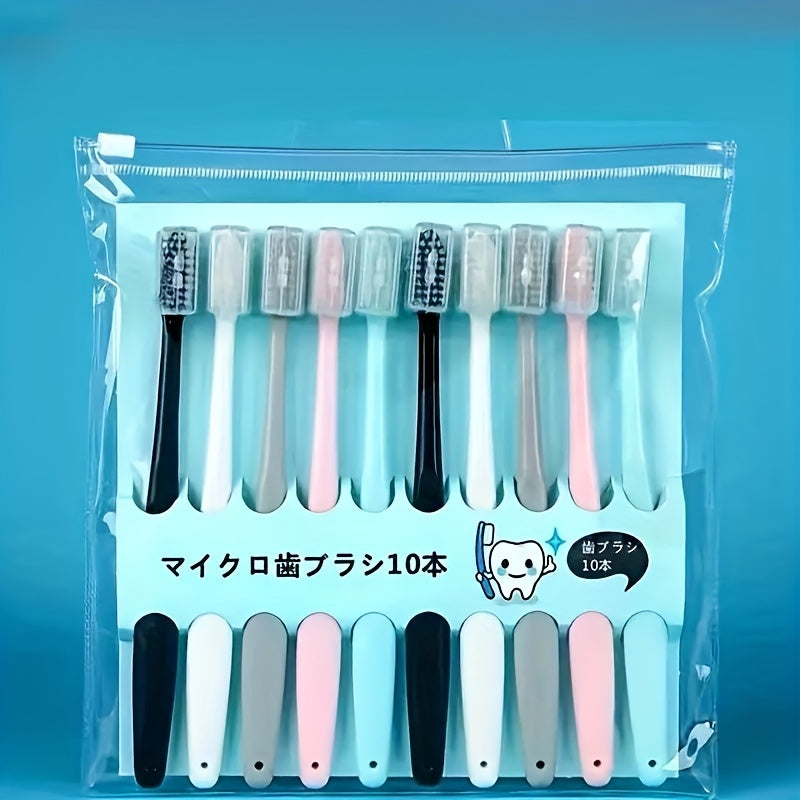 Set of 10 Ultra-Soft Fine Bristle Toothbrushes for Adults, Suitable for Home Use.