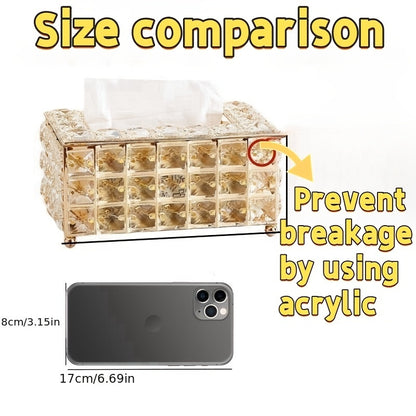 Elegant Crystal-Inspired Acrylic Tissue Box Holder - Square, Freestanding Napkin Dispenser for Bathroom Vanity, Bedside Table & Home Decor