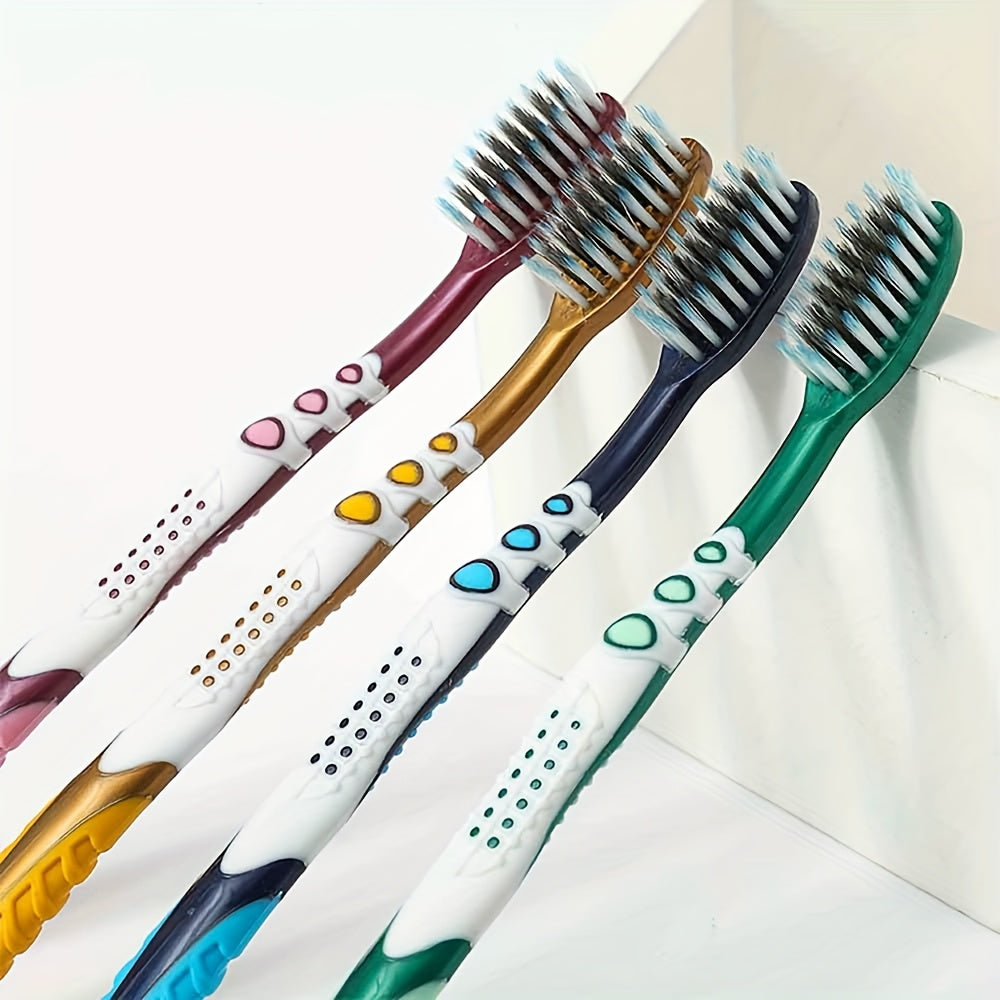 4pcs Soft Nylon Bristle Toothbrushes for Adults – Ultra-Soft, Wide Head, Anti-Slip Handle, Vibrant Color Combinations (Blue, Green, Red, White) – Gentle on Sensitive Teeth & Gums, Daily Oral Hygiene | Stylish Oral Hygiene | Pp+Ptr Handle